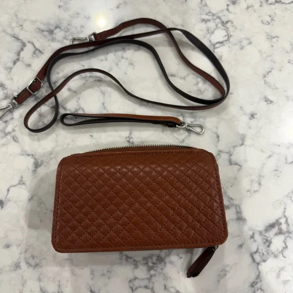 Vera Bradley leather crossbody wallet or wristlet. Cognac leather. Gently used. - Picture 7 of 9